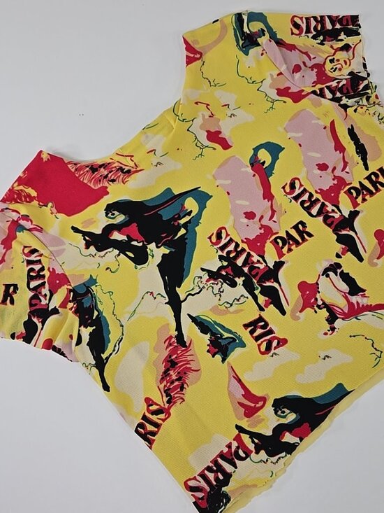 VINTAGE Joseph A. Colorful Paris Dance Print CROP TOP SZ MED Multicolor Abstract - Picture 2 of 16